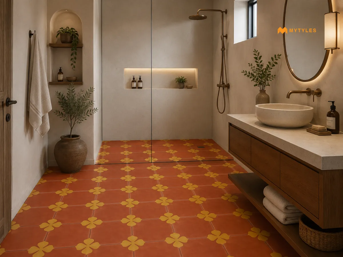 Ceramic Moroccan Tile In Bathroom Floor